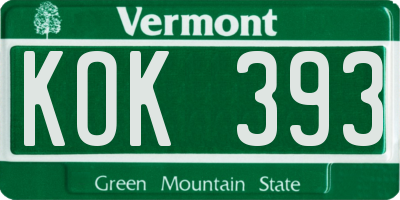 VT license plate KOK393