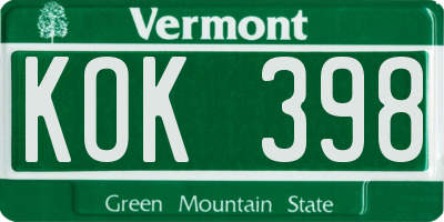 VT license plate KOK398