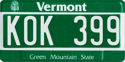 VT license plate KOK399