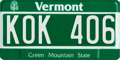 VT license plate KOK406