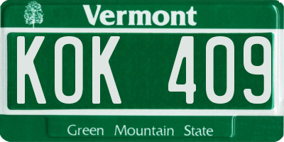 VT license plate KOK409