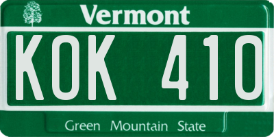 VT license plate KOK410