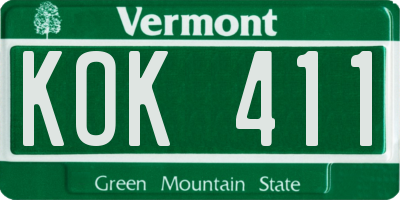 VT license plate KOK411