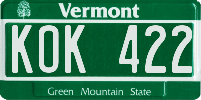 VT license plate KOK422