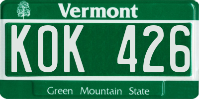 VT license plate KOK426