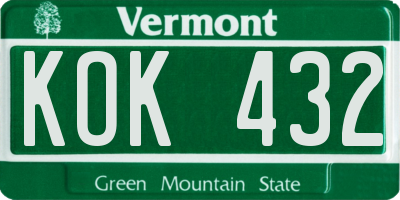 VT license plate KOK432