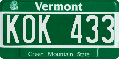 VT license plate KOK433