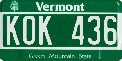 VT license plate KOK436