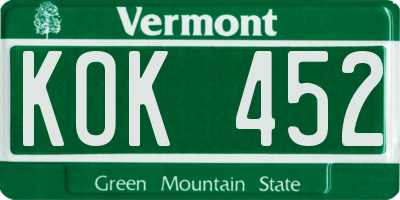 VT license plate KOK452