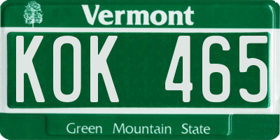 VT license plate KOK465