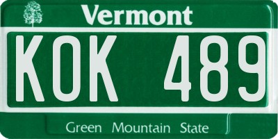 VT license plate KOK489