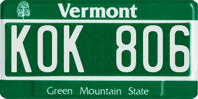 VT license plate KOK806