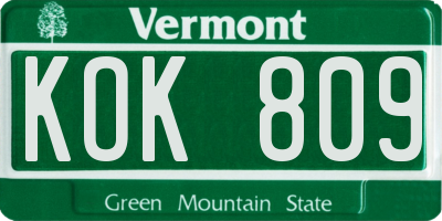 VT license plate KOK809