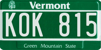 VT license plate KOK815