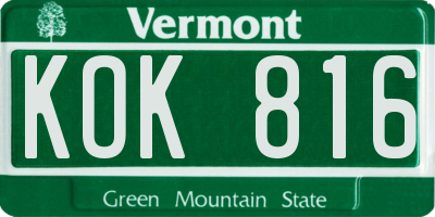 VT license plate KOK816