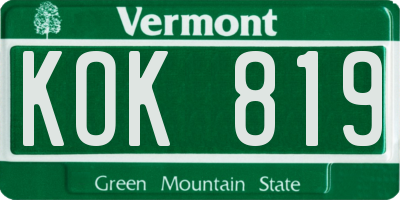 VT license plate KOK819
