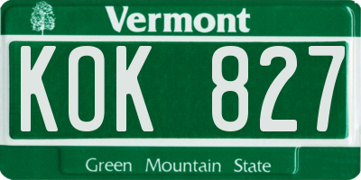 VT license plate KOK827