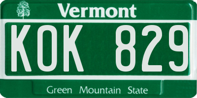 VT license plate KOK829