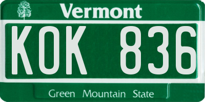 VT license plate KOK836