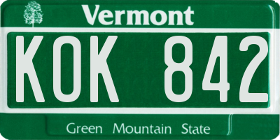 VT license plate KOK842