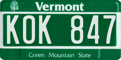 VT license plate KOK847