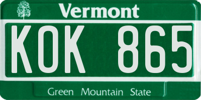 VT license plate KOK865