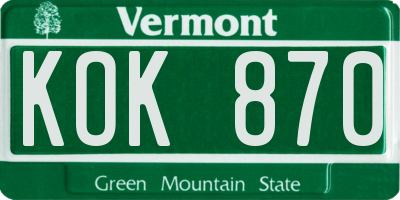 VT license plate KOK870