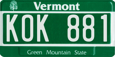 VT license plate KOK881