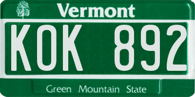 VT license plate KOK892