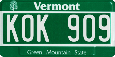 VT license plate KOK909