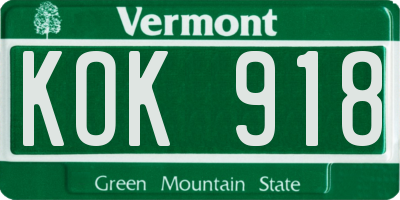 VT license plate KOK918