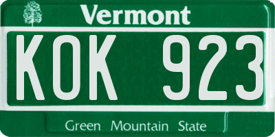 VT license plate KOK923