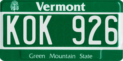VT license plate KOK926