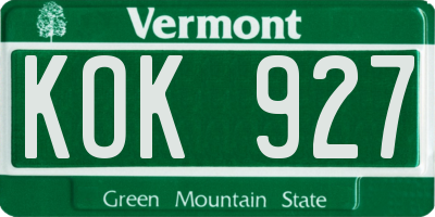 VT license plate KOK927