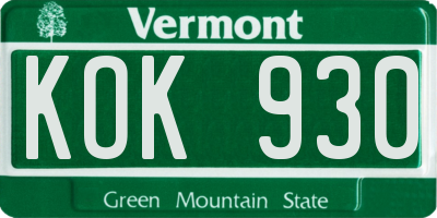 VT license plate KOK930