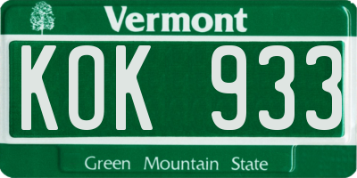 VT license plate KOK933