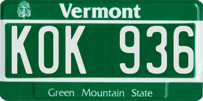 VT license plate KOK936