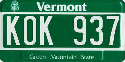 VT license plate KOK937