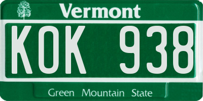 VT license plate KOK938