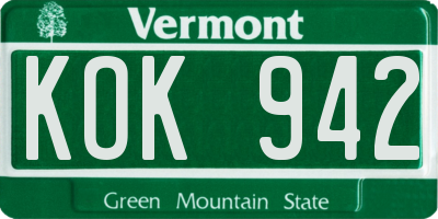 VT license plate KOK942
