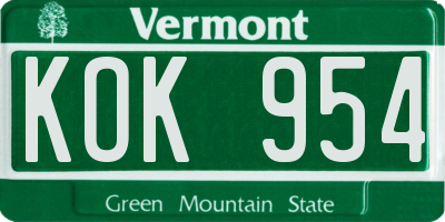 VT license plate KOK954