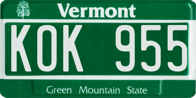 VT license plate KOK955