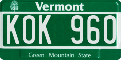 VT license plate KOK960