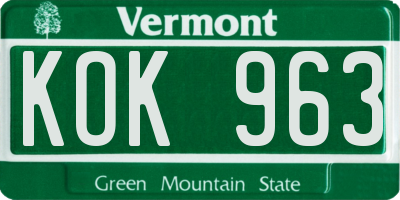 VT license plate KOK963