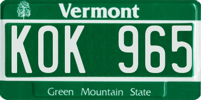 VT license plate KOK965