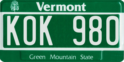 VT license plate KOK980
