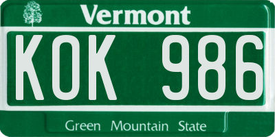 VT license plate KOK986
