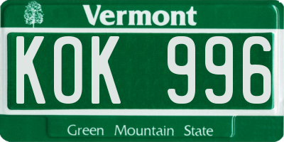 VT license plate KOK996