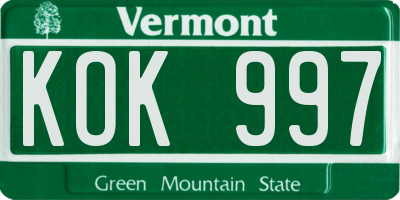 VT license plate KOK997