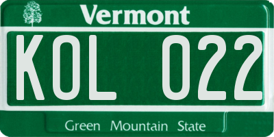 VT license plate KOL022